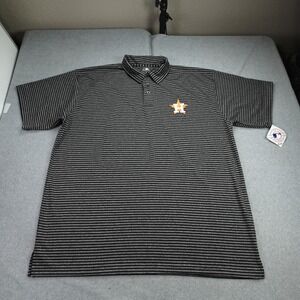 Houston Astros Polo Shirt Mens 2XLT Black Gray Striped Short Sleeve Baseball MLB